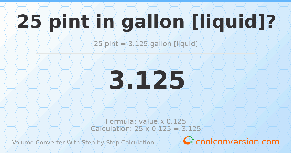 25 pints = 3.125 gallons [liquid]